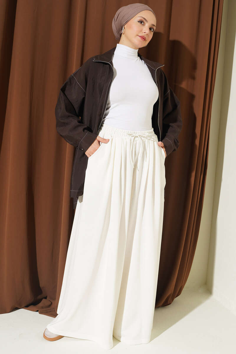 Elastic Waist Lounge Drawstring Pants Ecru – Bild 2