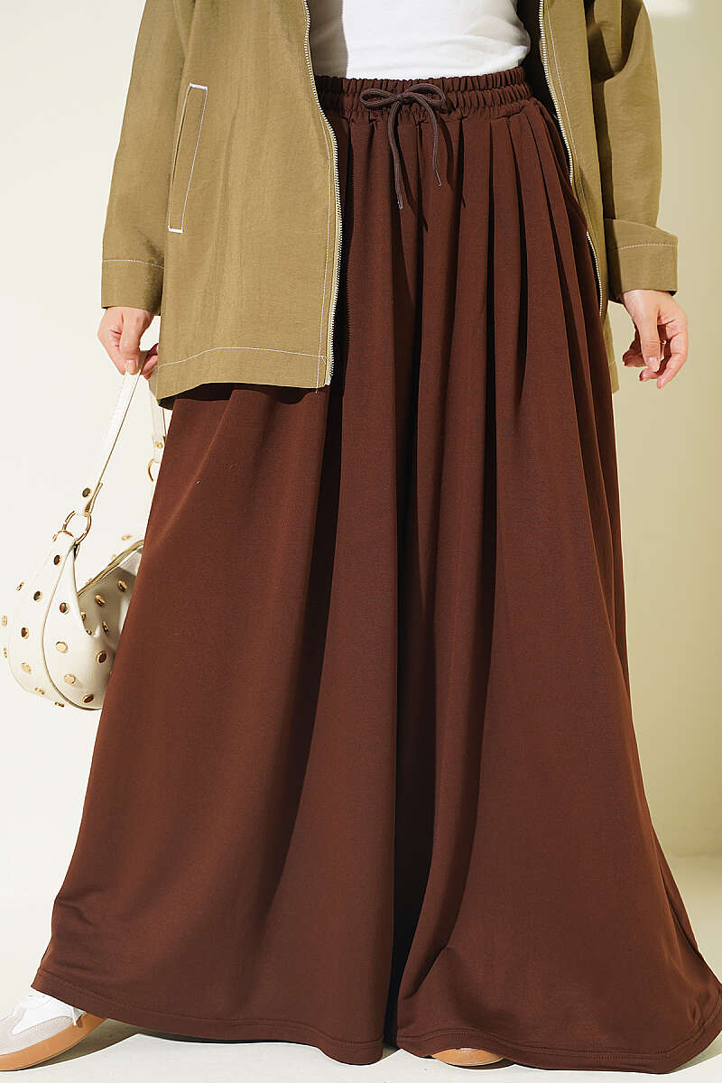 Elastic Waist Lounge Drawstring Pants Brown