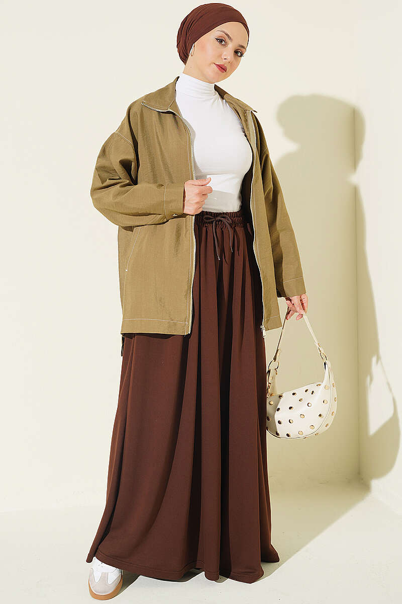 Elastic Waist Lounge Drawstring Pants Brown – Image 2