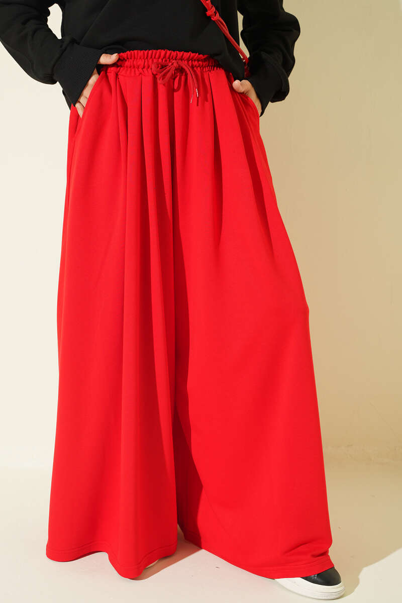 Elastic Waist Lounge Drawstring Pants Red