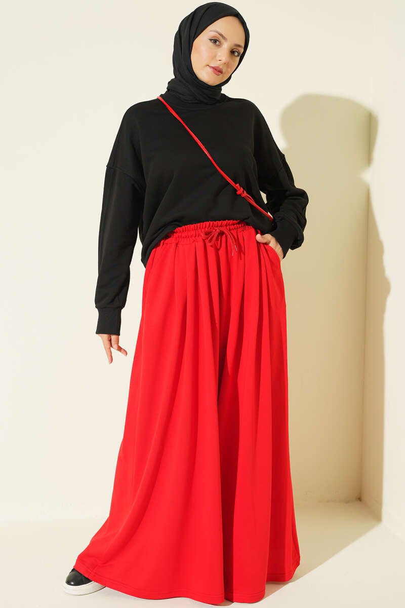 Elastic Waist Lounge Drawstring Pants Red - immagine 2