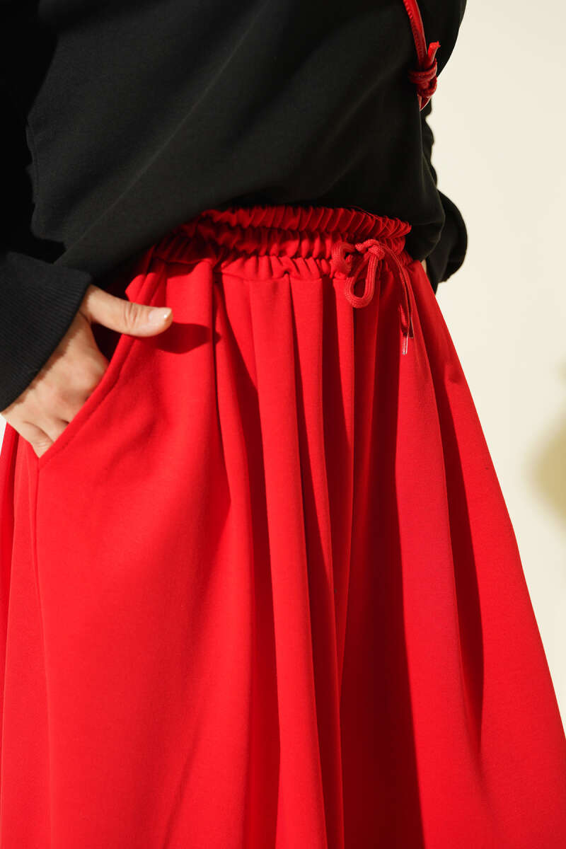 Elastic Waist Lounge Drawstring Pants Red - immagine 4