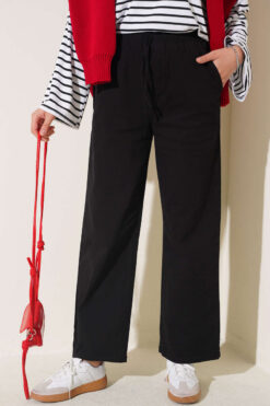 Relaxed Fit Pants with Elastic Waistband Black