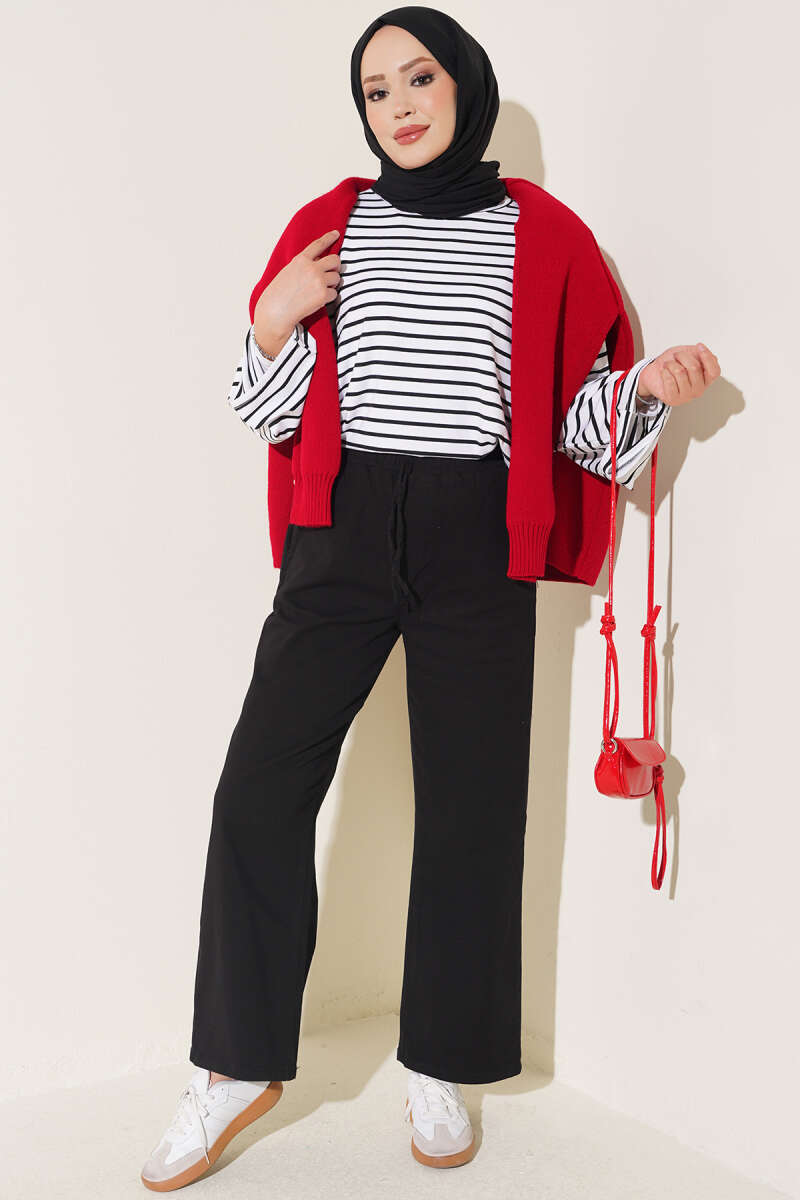 Relaxed Fit Pants with Elastic Waistband Black - immagine 2