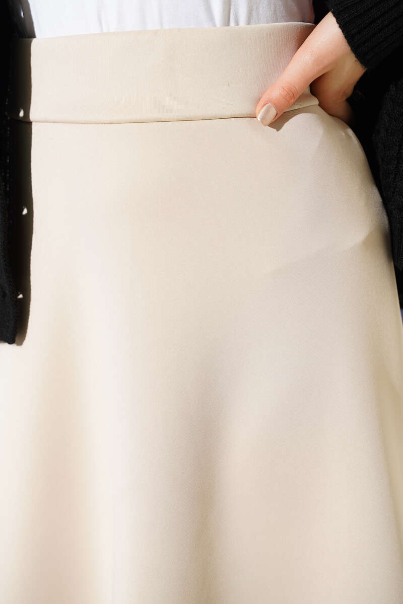 Belted Scuba Flared Skirt Beige - الصورة 4