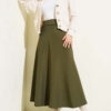 Belted Scuba Flared Skirt Khaki - Image 2