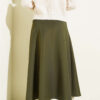 Belted Scuba Flared Skirt Khaki - Image 3