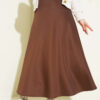 Belted Scuba Flared Skirt Brown