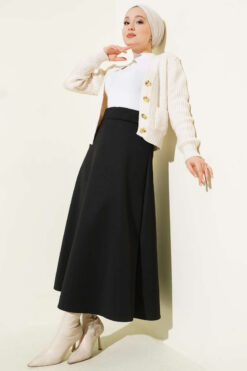 Alternative view of Belted Scuba Flared Skirt Black