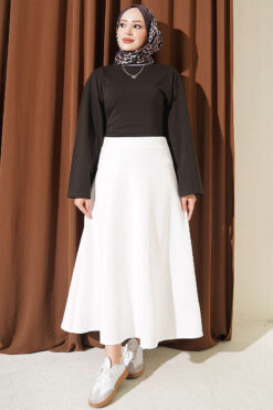 Alternative view of Elastic Waist Scuba Flared Skirt Ecru