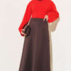 Elastic Waist Scuba Flared Skirt Brown - Image 2