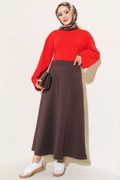 Alternative view of Elastic Waist Scuba Flared Skirt Brown