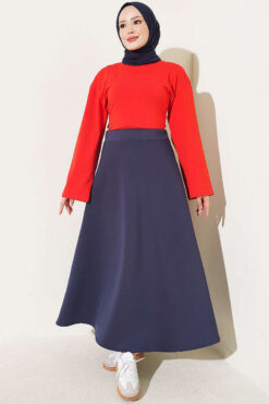 Alternative view of Elastic Waist Scuba Flared Skirt Navy Blue
