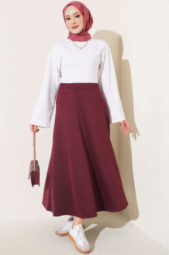 Alternative view of Elastic Waist Scuba Flared Skirt Plum