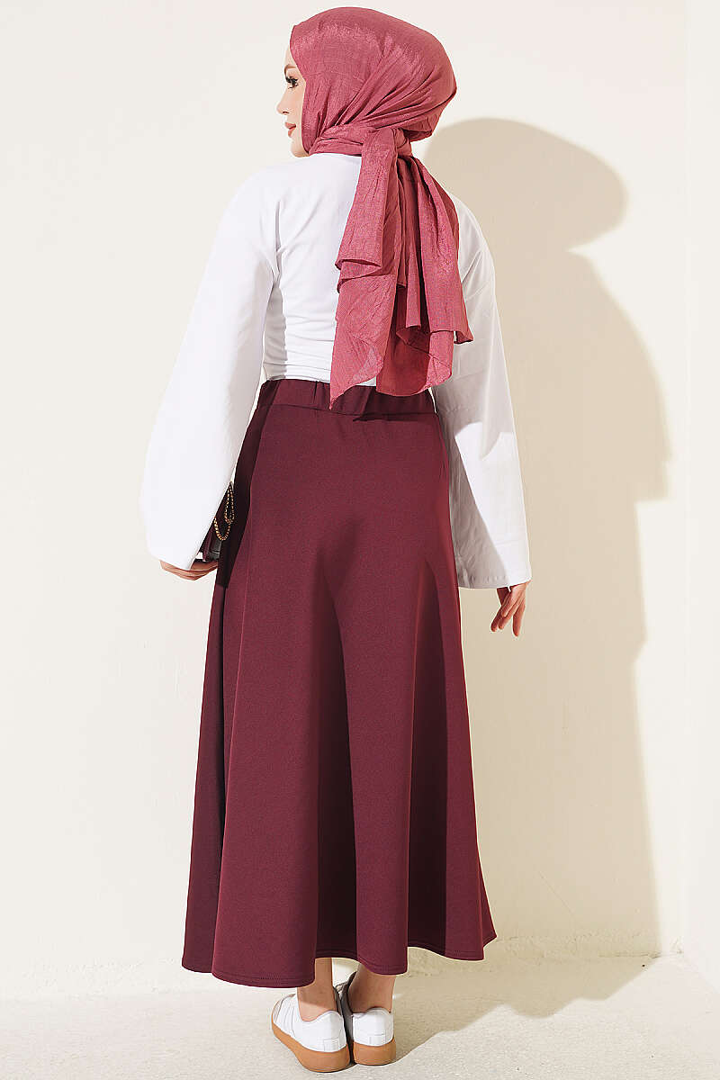 Elastic Waist Scuba Flared Skirt Plum – Image 3