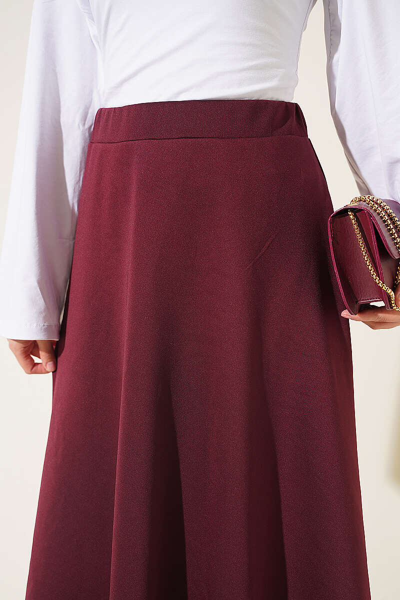 Elastic Waist Scuba Flared Skirt Plum – Image 4