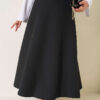 Elastic Waist Scuba Flared Skirt Black