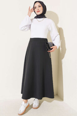 Alternative view of Elastic Waist Scuba Flared Skirt Black