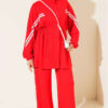 Elastic Waistband Two-Piece Set with Stripe Details Red