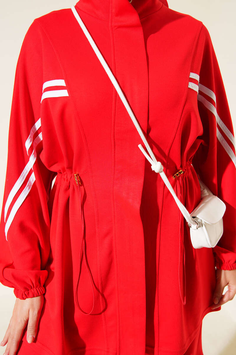 Elastic Waistband Two-Piece Set with Stripe Details Red – Bild 3