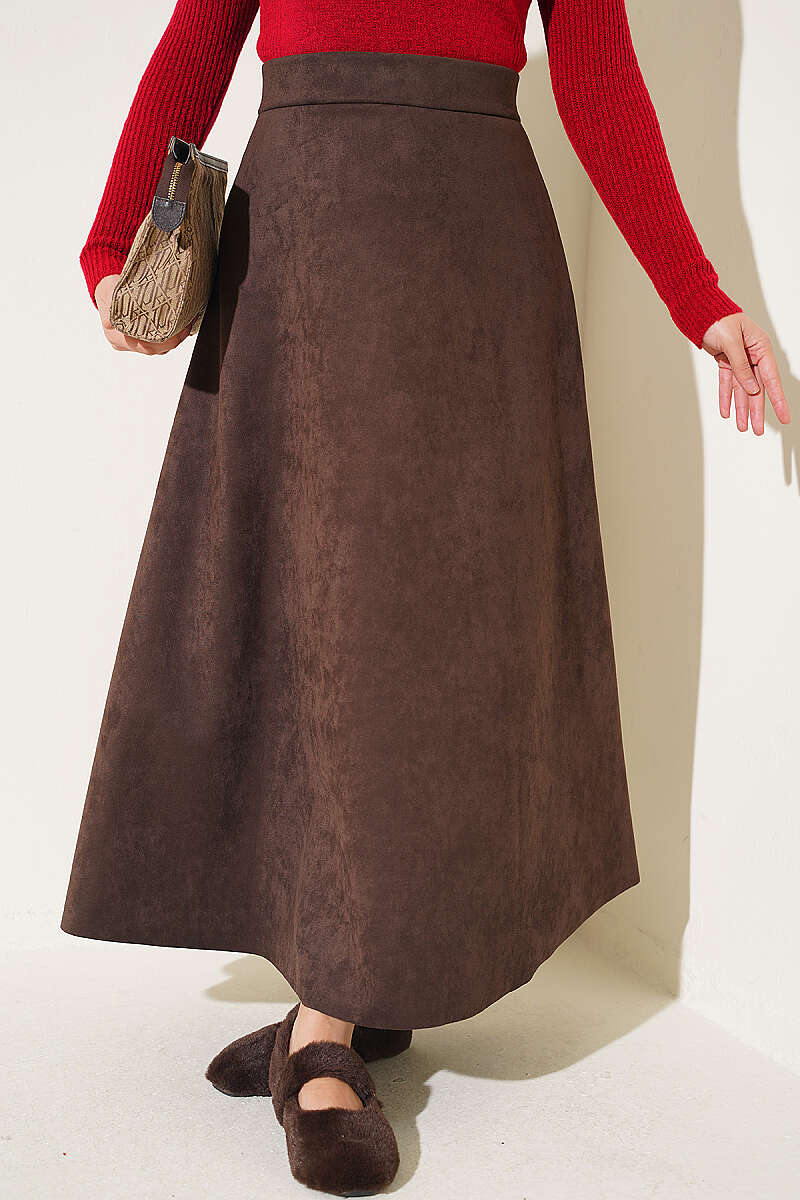 Belted Suede Skirt Dark Brown
