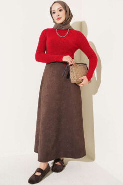Alternative view of Belted Suede Skirt Dark Brown