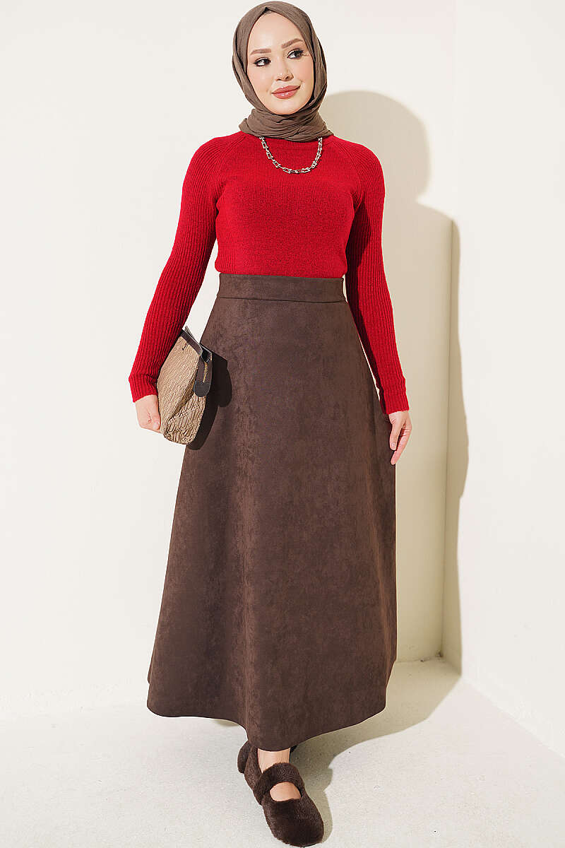 Belted Suede Skirt Dark Brown – Bild 3