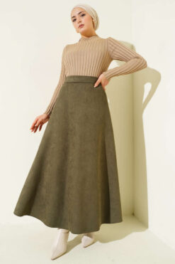 Alternative view of Belted Suede Skirt Khaki