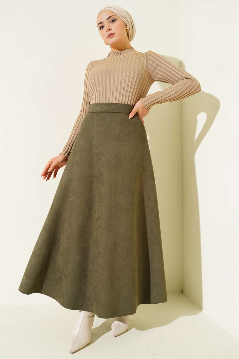 Belted Suede Skirt Khaki – Bild 2