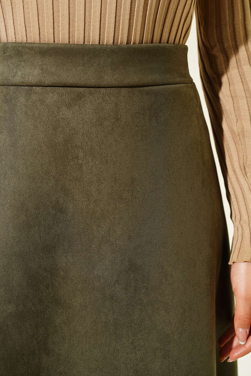 Belted Suede Skirt Khaki – Bild 4