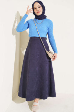Alternative view of Belted Suede Skirt Navy Blue