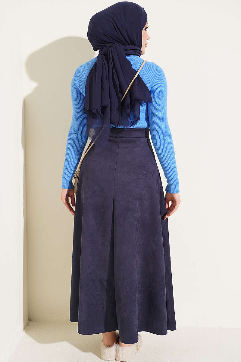 Belted Suede Skirt Navy Blue – Bild 3