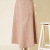 Belted Suede Flared Skirt Beige