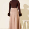 Belted Suede Flared Skirt Beige - الصورة 3