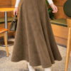 Belted Suede Flared Skirt Khaki - immagine 3