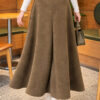 Belted Suede Flared Skirt Khaki - immagine 4