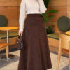 Belted Suede Flared Skirt Brown – Image 2