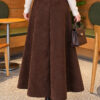 Belted Suede Flared Skirt Brown – Image 4