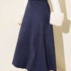 Belted Suede Flared Skirt Navy Blue