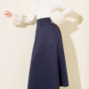Belted Suede Flared Skirt Navy Blue - Image 2