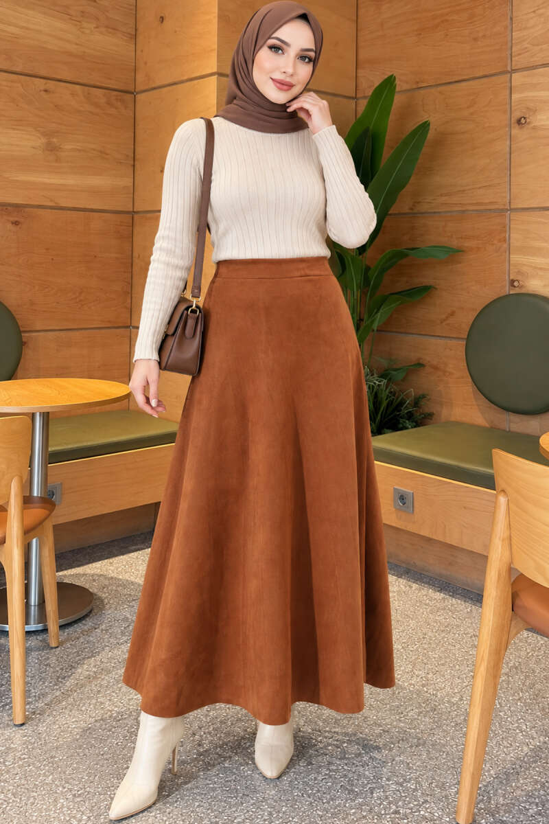 Belted Suede Flared Skirt Tan - Imagen 2