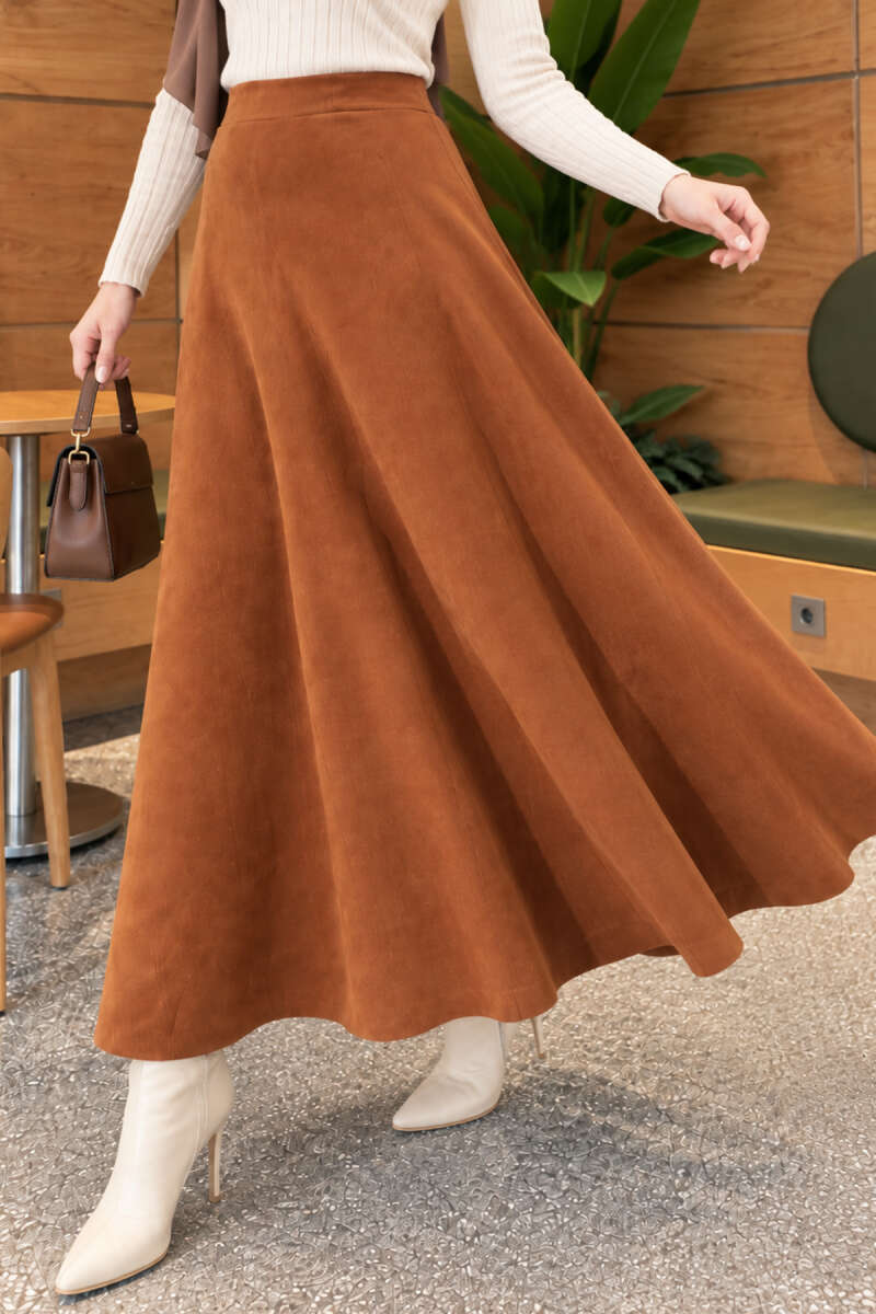 Belted Suede Flared Skirt Tan - Imagen 3