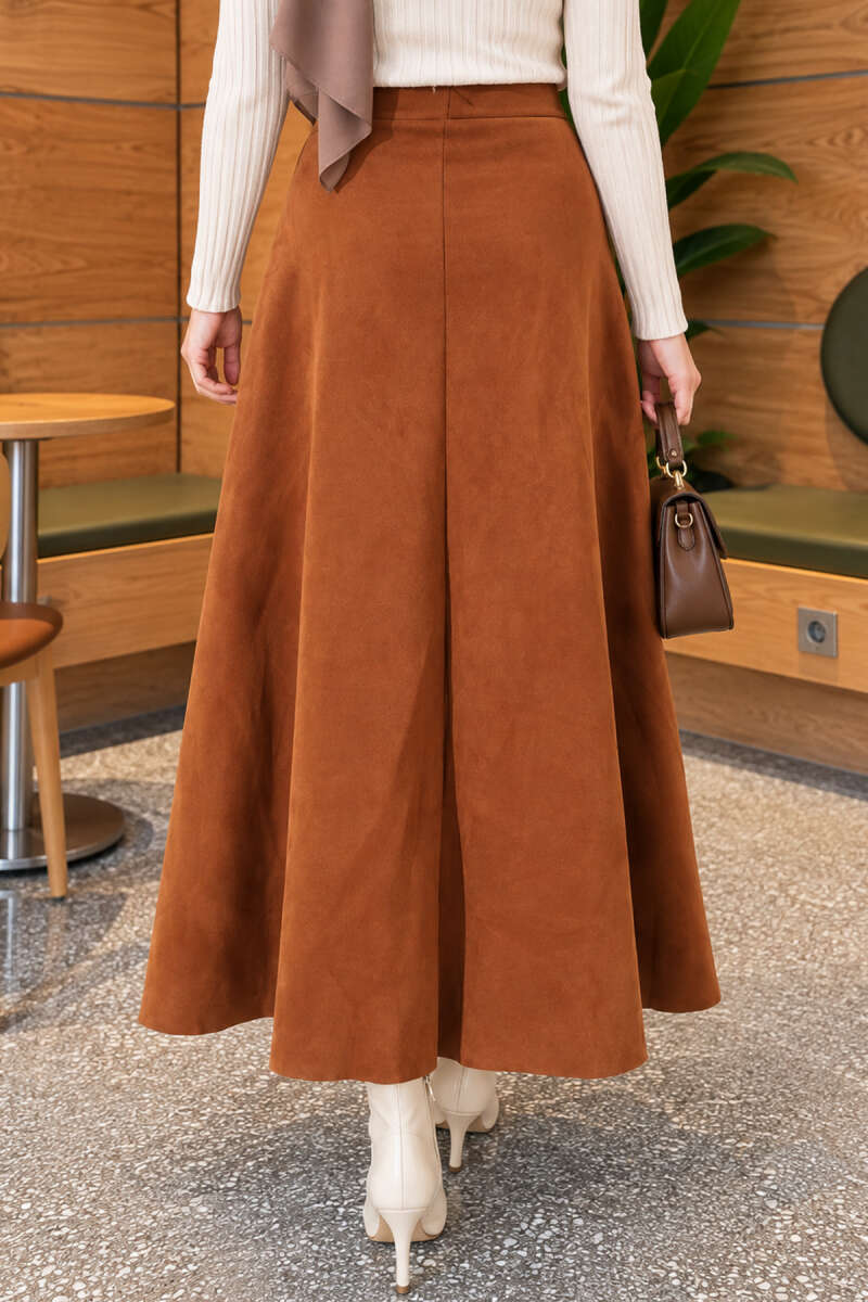 Belted Suede Flared Skirt Tan - Imagen 4