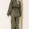 Elastic Waist Star Gold Button Two-Piece Set Khaki – Bild 3