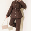 Elastic Waist Star Gold Button Two-Piece Set Brown