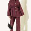 Elastic Waist Star Gold Button Two-Piece Set Plum