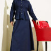 Belted Snap Button Denim Two-Piece Set with Hem Edge Navy Blue - Afbeelding 2