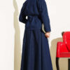 Belted Snap Button Denim Two-Piece Set with Hem Edge Navy Blue - Afbeelding 3