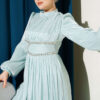 Belted Embellished Gathered Evening Dress Aqua Green
