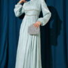 Belted Embellished Gathered Evening Dress Aqua Green - Afbeelding 2